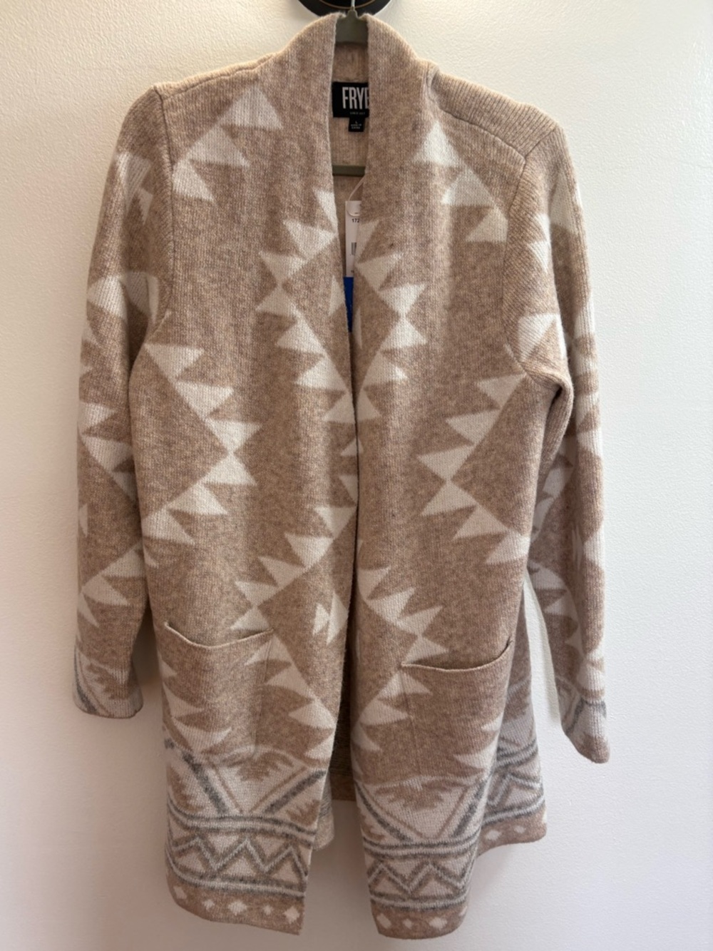 Frye Tan Aztec Long Open Cardigan Sweater L